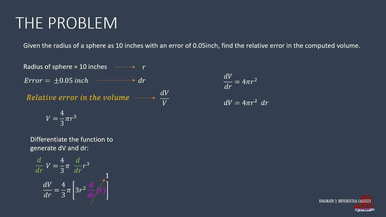 APPROXIMATING WITH DIFFERENTIALS:  ERROR PROPAGATION - EXAMPLE 1