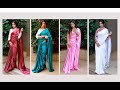 The Plain satin saree with designer Lucknowi Sequence Saree blouse Free Shipping Saree For Everyone