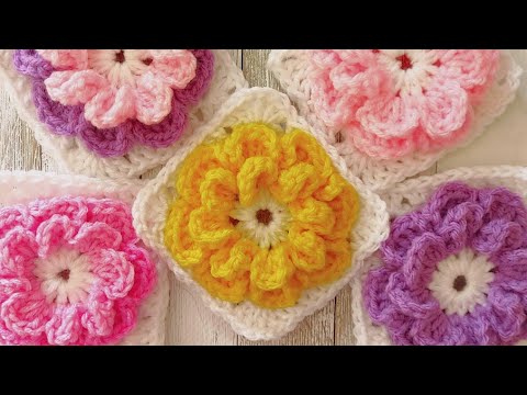 Double Blooming 3D Flower Granny Square | Flower Granny Square | Crochet | Craft