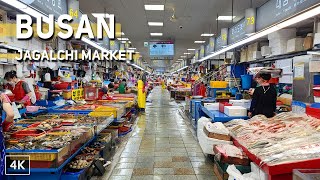 Busan Jagalchi Market | Largest Fish Market in Korea, Live and Dried Seafood | 4K Walking Tour