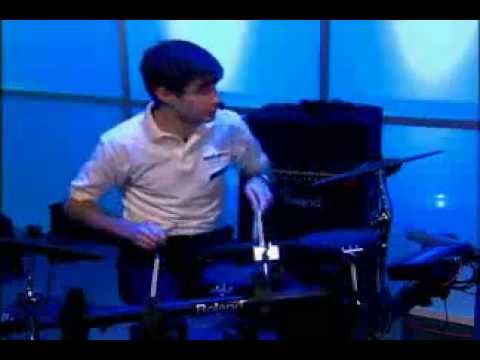 Johnny Rabb demonstrating his abilities on Roland Vdrums