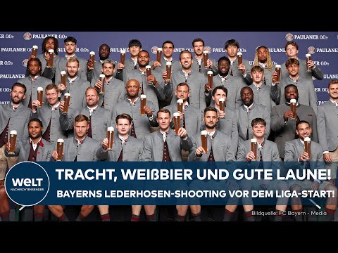 FC BAYERN MÜNCHEN: Tracht, Weißbier, gute Laune – Lederhosen-Shooting vor dem Bundesliga-Start
