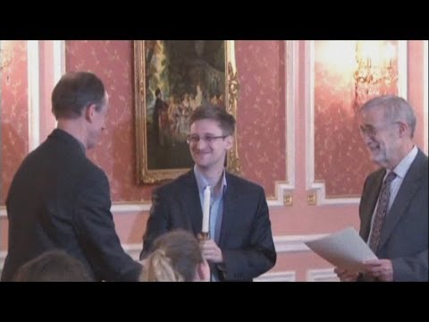 New Edward Snowden video: WikiLeaks release rare footage of Snowden in Russia collecting award