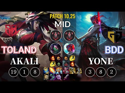 SB TolanD Akali vs GEN Bdd Yone Mid - KR Patch 10.25