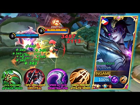 DYRROTH WITH NEW 500% ATK SPEED LIFESTEAL 1 SHOT BUILD! | SOLO RANK GLOBAL DYRROTH BROKEN BUILD!