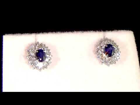Lady's Platinum Blue 1ct (TW) Sapphire and Diamond Earrings