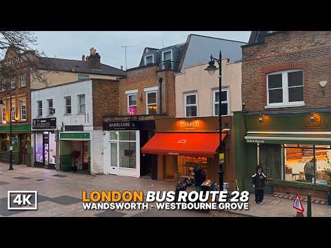 London Bus Ride Front Seat POV | Winter Journey aboard Bus Route 28 | Wandsworth to Westbourne | 4K