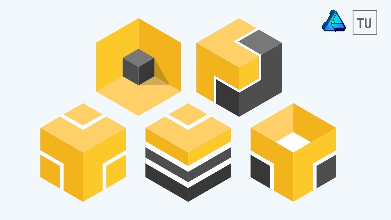 5 3D Cubic Logo Design Vector Illustration - Affinity Designer