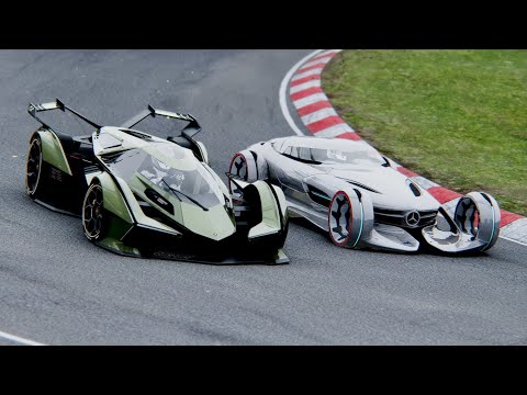 Lamborghini V12 Vision Gran Turismo vs Mercedes Silver Arrow at Nordschleife