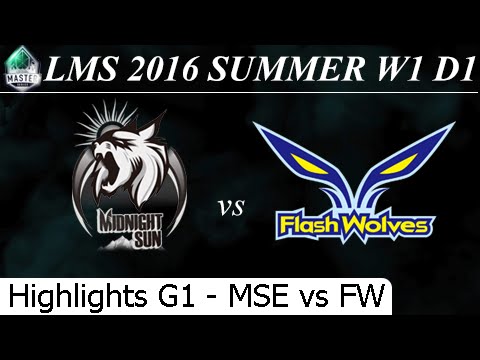 MSE vs FW Game 1 Highlights - LMS Summer 2016 W1D1M2 Mid Night Sun vs Flash Wolves