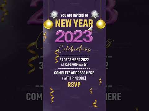 Purple colored new year invitation animation e card  code: d...