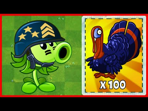 Mega Gatling Pea & All Plants Max Level Use 1 Plant Food Vs 100 Zombie Turkey - Plants Vs Zombies 2