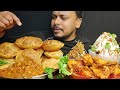 Puri Chole, Spicy Chicken Curry, Garlic Rice, Green Salad (Petuk Asmr)