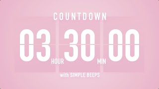 3 Hours 30 Minutes Countdown Flip Clock Timer / Simple Beeps 🌸🔔