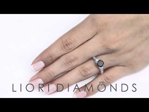 BDR- 041 - 2.30 Carat Natural Black Diamond Engagement Ring 14K White Gold Vintage Style