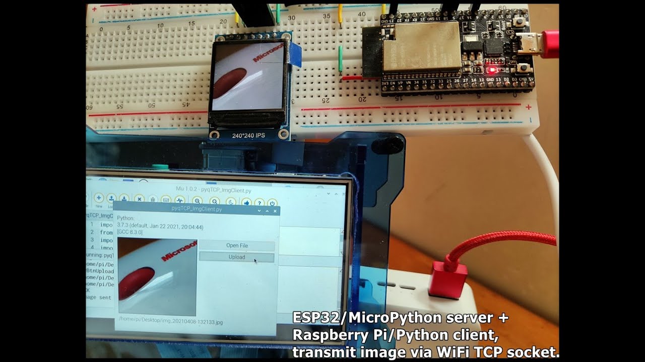 ESP32/MicroPython server + Raspberry Pi/Python client, transmit image via WiFi TCP socket.