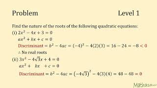 Finding nature of roots of given quadratic equations