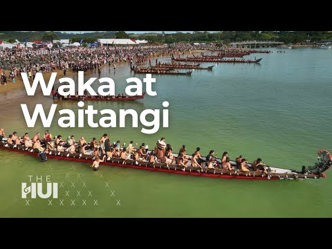 20 waka joined the flotilla, with Ngātokimatawhaorua leading the way at Waitangi | The Hui 2025