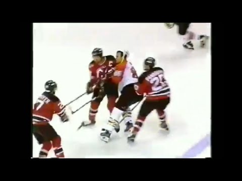 Devils - Flyers 5/26/00. Stevens KO's Lindros. G7 hits, roughs, and goals
