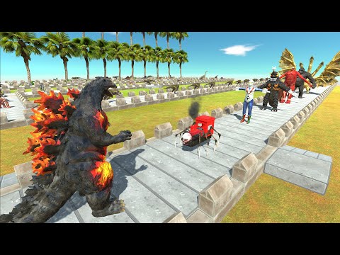 GODZILLA BURNING VS GHIDORAH & ALL GODZILLA DEATH RUN - Animal Revolt Battle Simulator