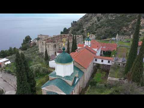 Mount Athos 4K aerial view АФОН