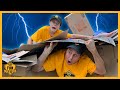 We Got Blown Away by a Storm! DIY Box Fort Backyard Camping Adventure with FunQuesters Aaron & LB
