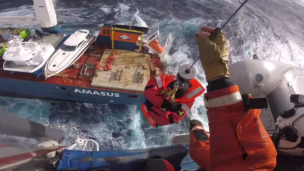 Watch: Dramatic rescue of crew from sinking cargo ship in North Sea