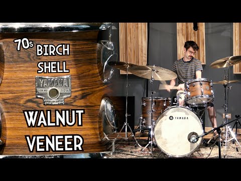 Yamaha 20/12/14/5.5x14". 1970s Vintage Drum Set - Walnut veneer. Birch shells. Ultra rare. image 26