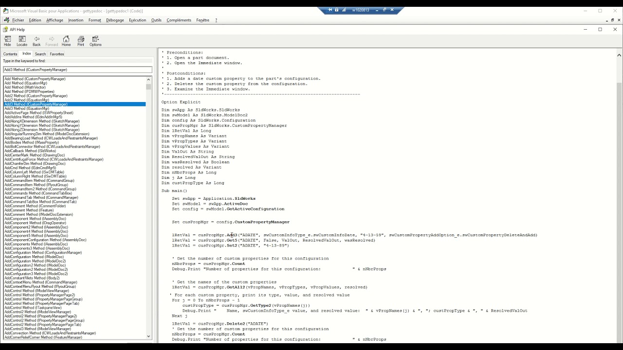 api # macro vba Adds a custom property to a configuration or model document