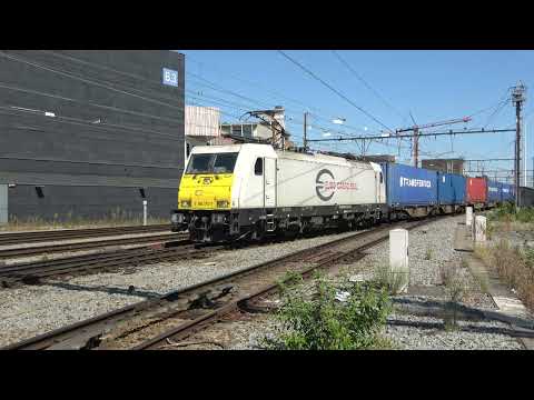 Euro Cargo Rail 186 170 met ontainertrein komt door station Kortrijk