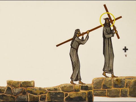 Stacja V - Szymon z Cyreny pomaga Panu Jezusowi nieść krzyż