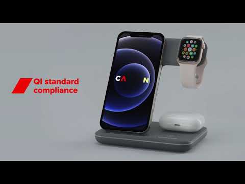 Universalus Belaidis įkroviklis Canyon 3in1 Wireless Charger WS-303, tinka vienu metu įkrauti Apple Watch, iPhone ir Airpods video