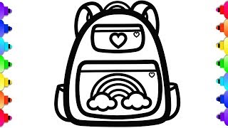 Glitter Backpack Coloring and Drawing  💛💜🎒Back to School Coloring Page