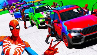 Homem Aranha e Heróis com Carros BMW e53 Aeronave New Challenge GTA V and music SPIDER-MAN mod