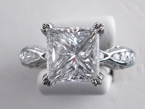 3.65 ctw Princess Cut H VS2 Diamond Engagement Ring - BigDiamondsUSA