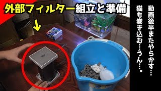 [#３崩壊水槽]また...部屋に飼育水をぶちまける...。外部フィルターと植木鉢準備開始