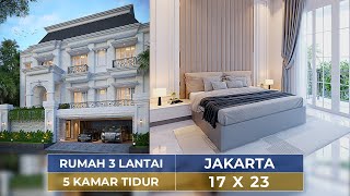DESAIN RUMAH STYLE KLASIK DENGAN TAMAN BELAKANG LUAS DAN 5 KAMAR TIDUR DI JAKARTA! - JASA DESAIN