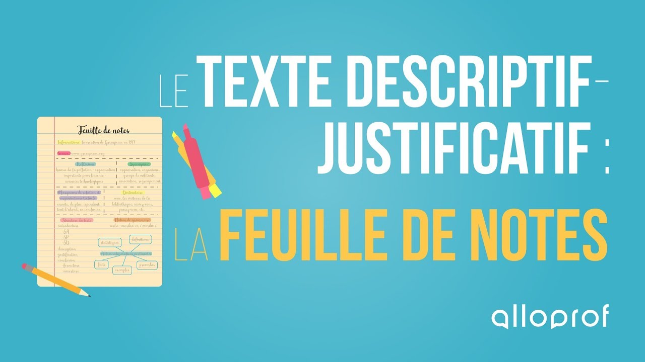 Le texte descriptif-justificatif - la feuille ou le cahier de notes (français)
