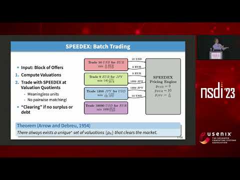 NSDI '23 - SPEEDEX: A Scalable, Parallelizable, and Economically Efficient Decentralized EXchange...
