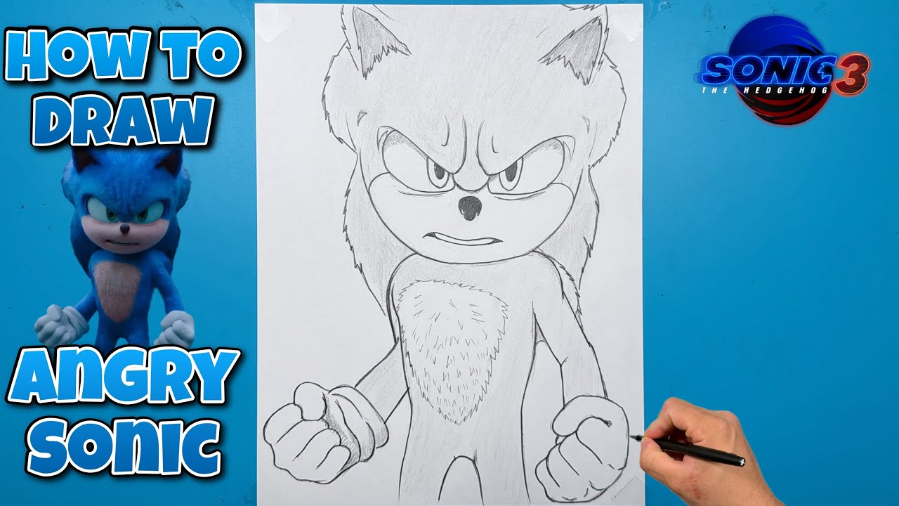 How To Draw Angry Sonic | Sonic The Hedgehog 3 | Sketch Tutorial #sonic3 #drawing