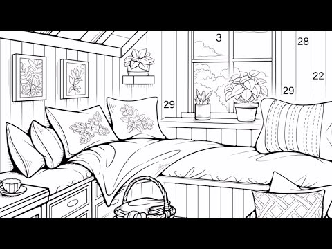Kolorowanie według numerów | Kolorowa Oaza Przytulna sypialnia na poddaszu Kojąca muzyka #kolorow...