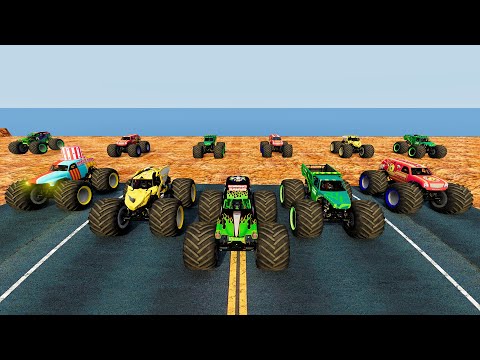 Grave Digger Freestyle Backflips & Rollovers Monster Trucks High Speed Jumps and Fails BeamNG
