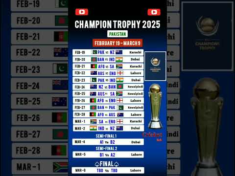 Icc champions trophy 2025  schedule and fixtures today match #cricket #championtrophy2025 #semifinal
