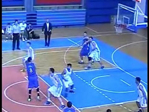 Marko Stojadinović of KK Smederevo 1953 (blue jersey #8) vs. OKK Beograd