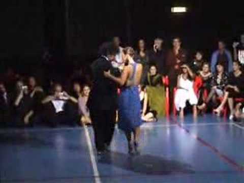  Sebastian Arce  and  Mariana Montes  are  dancing  to  the  milonga  "  Sacale Punta  "