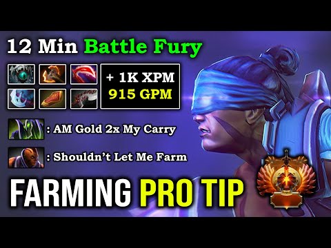 HOW TO GET FAST 12MIN BATTLEFURY LIKE A 9K GOD Aggressive Farming Anti Mage 1K XPM & 915 GPM DotA 2
