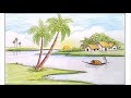 How to draw riverside Landscape /Village scenery step by step