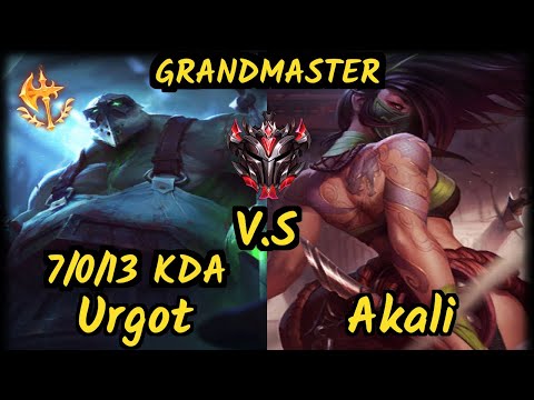 Beansu (URGOT) vs AKALI - 7/0/13 KDA TOP GAMEPLAY - EUW Ranked GRANDMASTER
