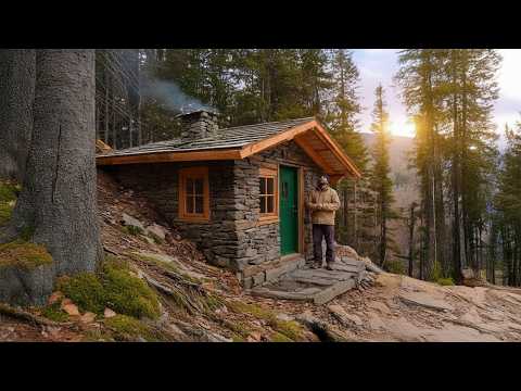 30 Days Alone Building a Warm Wood and Stone Shelter | Catch and Cook Smoked Eel in the Wild