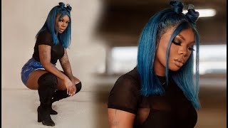 BLUE LACE FRONT WIG INSTALL ft. KISS COLORS | BEAUTYANDMARIE